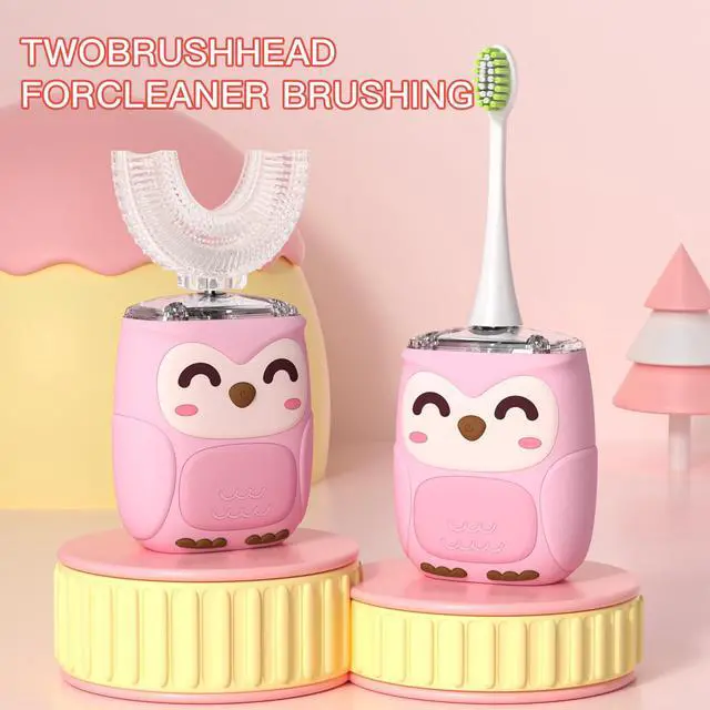 Alt view image 4 of 7 - Kids Electric U Shaped Toothbrush Kids Sonic Toothbrush with 4 Soft Brush Head Automatic Full Mouth 6 Cleaning Mode-(Age8-15 Pink)