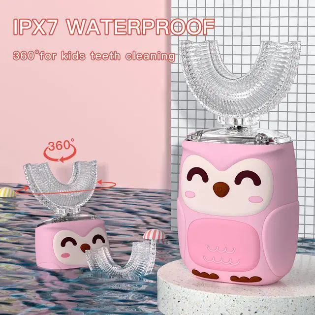 Alt view image 5 of 7 - Kids Electric U Shaped Toothbrush Kids Sonic Toothbrush with 4 Soft Brush Head Automatic Full Mouth 6 Cleaning Mode-(Age8-15 Pink)