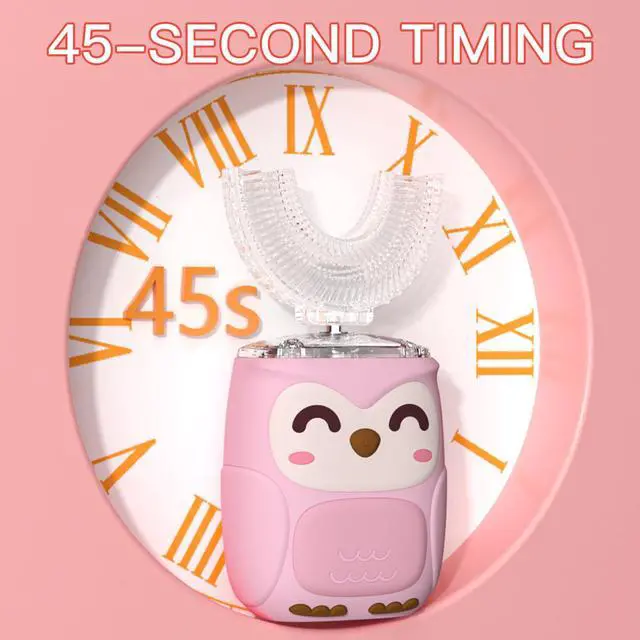 Alt view image 6 of 7 - Kids Electric U Shaped Toothbrush Kids Sonic Toothbrush with 4 Soft Brush Head Automatic Full Mouth 6 Cleaning Mode-(Age8-15 Pink)