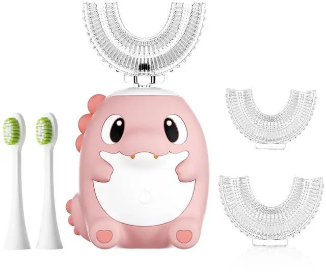 Main image of Kids Electric U Shaped Toothbrush,Kids Dinosaur Sonic Automatic Toothbrush with 5 Soft Brush Head 6 Cleaning Modes Full Mouth 360° Cleaning - Age2-15 Pink