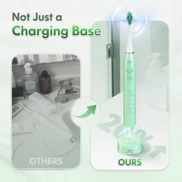 Alt view image 5 of 7 - Electric Toothbrush for Adults Kids Electric Toothbrush Rechargeable Sonic Toothbrush Ultrasonic Toothbrush with Travel Case, Holder & 7 Brush Heads, 6 Modes & 3 Intensities, 2-Minute Timer (Green)
