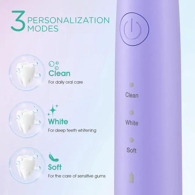 Alt view image 4 of 7 - Sonic Electric Toothbrush for Adults,Tooth Brushes with 6 Brush Heads,70-Day Battery Life,IPX7 Waterproof Rechargeable Travel Toothbrushes with 3 Modes for Family Use ET110(Purple)