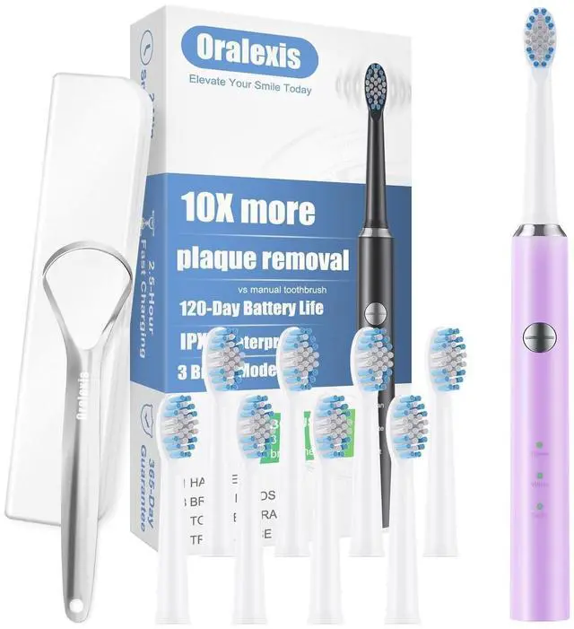 Main image of Electric Toothbrush for Adults and Kids, with 8 Brush Heads and Tongue Scraper, 2 Minute Smart Timer, One Fast Charge Last 120 Days, 40000 VPM Deep Clean, Sonic Travel Toothbrush - Violet