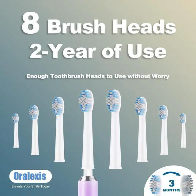 Alt view image 4 of 7 - Electric Toothbrush for Adults and Kids, with 8 Brush Heads and Tongue Scraper, 2 Minute Smart Timer, One Fast Charge Last 120 Days, 40000 VPM Deep Clean, Sonic Travel Toothbrush - Violet
