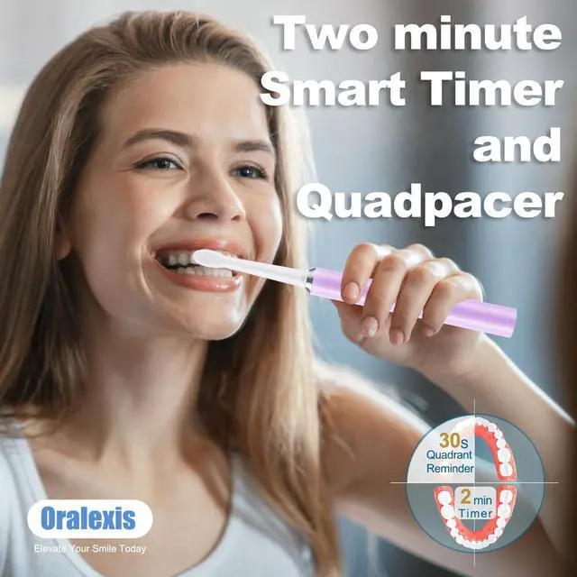 Alt view image 6 of 7 - Electric Toothbrush for Adults and Kids, with 8 Brush Heads and Tongue Scraper, 2 Minute Smart Timer, One Fast Charge Last 120 Days, 40000 VPM Deep Clean, Sonic Travel Toothbrush - Violet