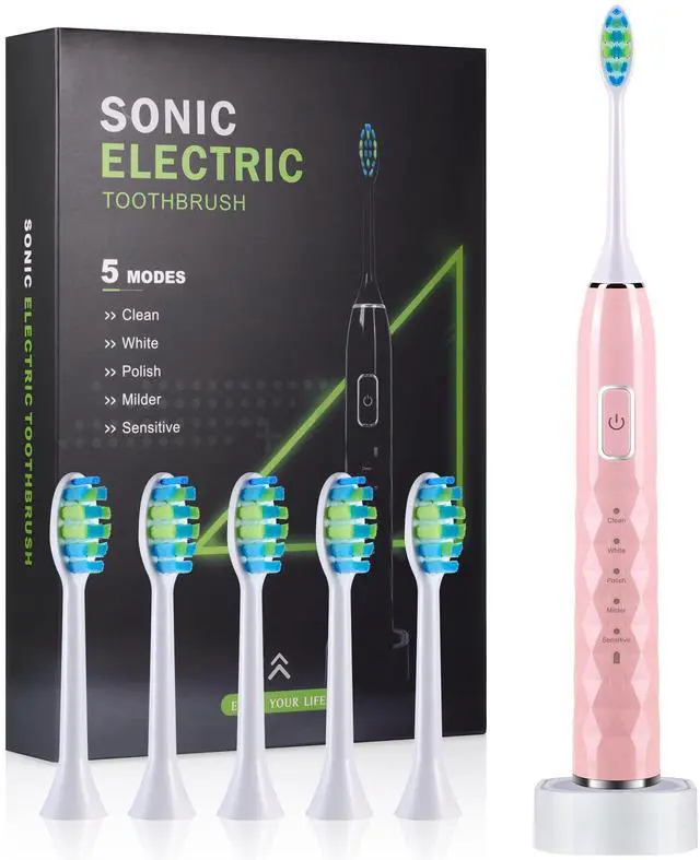 Main image of Sonic Electric Toothbrush for Adults - Deep Cleaning Teeth Whitening6 Replacement Brush Heads100-Day Battery5 Modes w/SensitiveIPX7 Waterproof (Color Options)