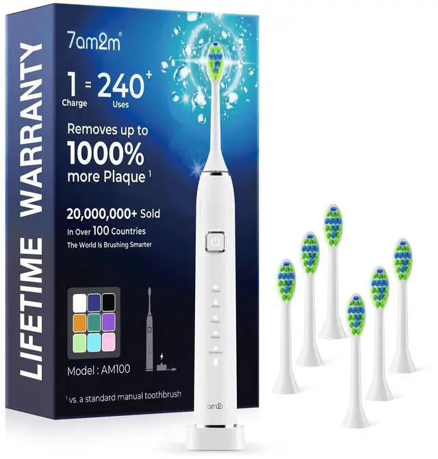 Main image of Sonic Electric Toothbrush with 6 Brush Heads for Adults and Kids, One Charge for 120 Days, Wireless Fast Charge, 5 Modes with 2 Minutes Built in Smart Timer, Electric Toothbrushes (White)