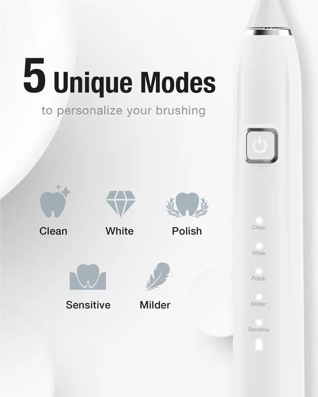 Alt view image 3 of 7 - Sonic Electric Toothbrush with 6 Brush Heads for Adults and Kids, One Charge for 120 Days, Wireless Fast Charge, 5 Modes with 2 Minutes Built in Smart Timer, Electric Toothbrushes (White)
