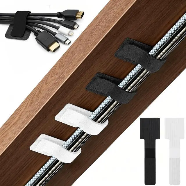 Main image of 80 PCS Hook and Loop Cable Ties for Cable Management, Self Adhesive Wire Organizer and Cable Clips, Reusable Cord Organizer for Desk, Home Office, Gaming Setup, Kitchen Appliances, Black and White
