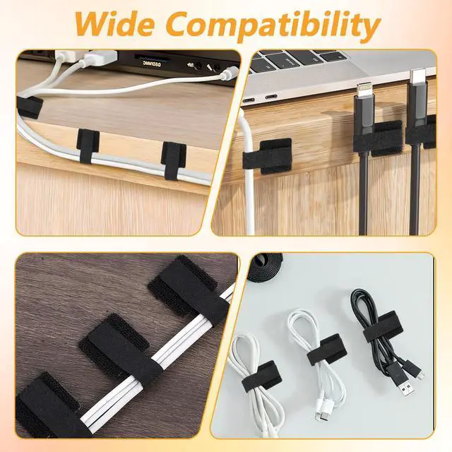 Alt view image 2 of 7 - 100 Pcs Hook and Loop Cable Straps, Self Adhesive Cord Organizers for Desk, Reusable Wire Ties Adjustable Cord Management for Home Office Under Computer Desk Management(Black)