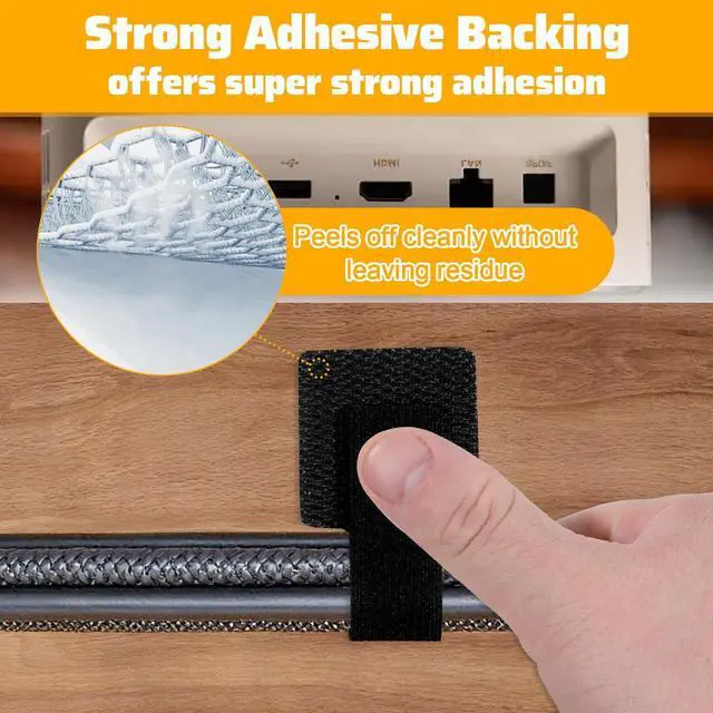 Alt view image 4 of 7 - 80 Pcs Hook and Loop Cable Straps, Self Adhesive Hook and Loop Cable Ties, Cables Management Wire Organizer Under Desk, Cord Organizers for Desk Home Office Essentials(Black)