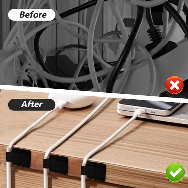 Alt view image 3 of 7 - 100 Pcs Hook and Loop Cable Straps, Self Adhesive Cord Organizers for Desk, Reusable Wire Ties Adjustable Cord Management for Home Office Under Computer Desk Management(Black)