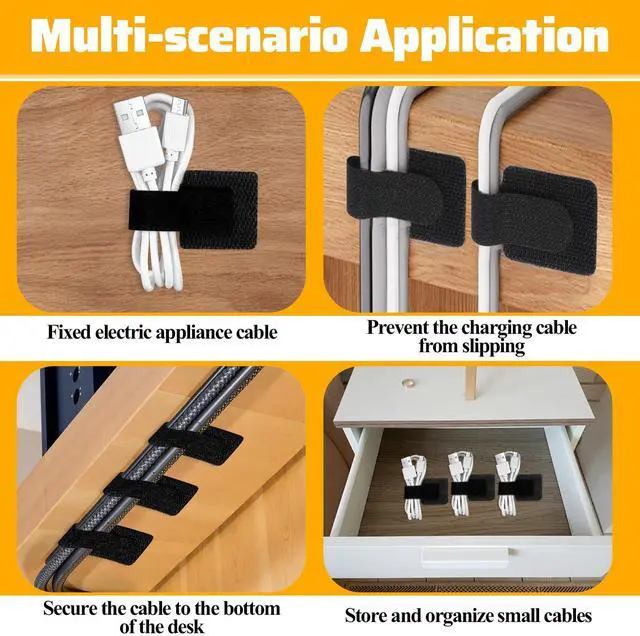 Alt view image 6 of 7 - 80 Pcs Hook and Loop Cable Straps, Self Adhesive Hook and Loop Cable Ties, Cables Management Wire Organizer Under Desk, Cord Organizers for Desk Home Office Essentials(Black)