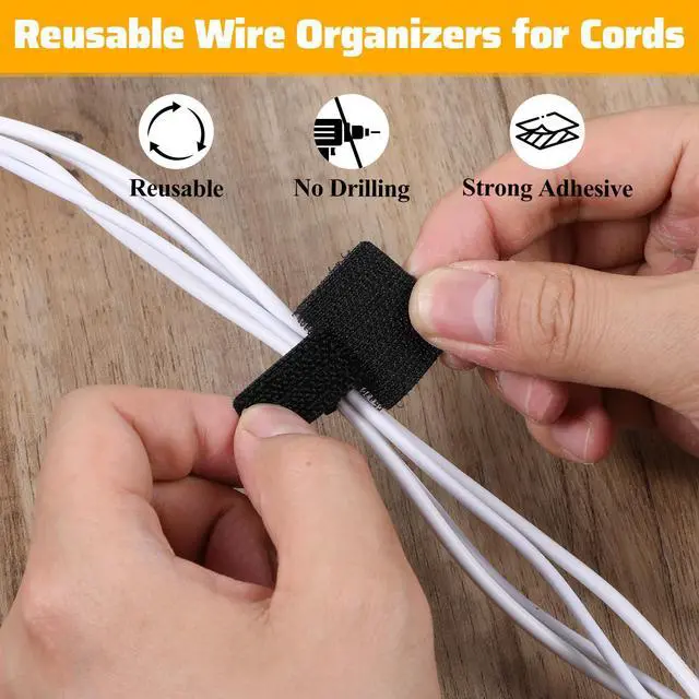 Alt view image 2 of 7 - 80 Pcs Hook and Loop Cable Straps, Self Adhesive Hook and Loop Cable Ties, Cables Management Wire Organizer Under Desk, Cord Organizers for Desk Home Office Essentials(Black)