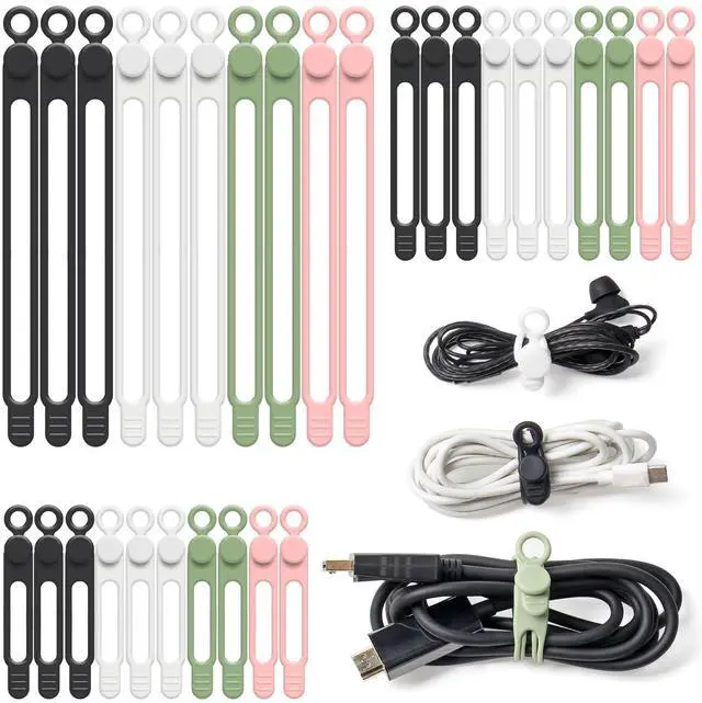 Main image of 30Pcs Cord Organizer, Silicone Cable Ties Reusable, Cord Ties for Electronics, Multipurpose Elastic Wire Ties, Travel Essentials for Cable Organizer, Wire Organizers for Fastening Cords