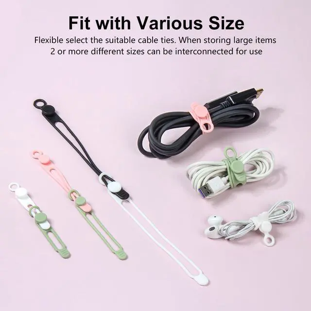 Alt view image 3 of 7 - 30Pcs Cord Organizer, Silicone Cable Ties Reusable, Cord Ties for Electronics, Multipurpose Elastic Wire Ties, Travel Essentials for Cable Organizer, Wire Organizers for Fastening Cords