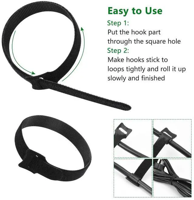 Alt view image 4 of 7 - 60 Pcs Reusable Fastening Cable Ties with Hook and Loop, Multi-Purpose Cable Straps Wire Ties Cable Management, Adjustable Cord organizer Ties for Computer/TV/Electronics, 3 Sizes and 5 Colors