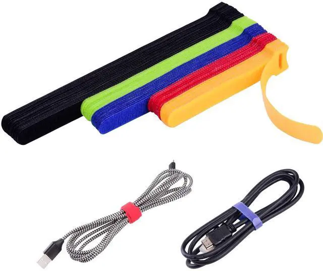 Main image of 60 Pcs Reusable Fastening Cable Ties with Hook and Loop, Multi-Purpose Cable Straps Wire Ties Cable Management, Adjustable Cord organizer Ties for Computer/TV/Electronics, 3 Sizes and 5 Colors
