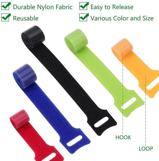 Alt view image 3 of 7 - 60 Pcs Reusable Fastening Cable Ties with Hook and Loop, Multi-Purpose Cable Straps Wire Ties Cable Management, Adjustable Cord organizer Ties for Computer/TV/Electronics, 3 Sizes and 5 Colors