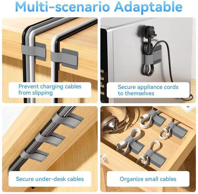 Alt view image 3 of 5 - 100Pcs Cable Straps Hook and Loop Cable Ties - Cable Holder for Desk Cable Management Under Desk - Computer Cord Organizer for Home Office Gaming Setup - Black