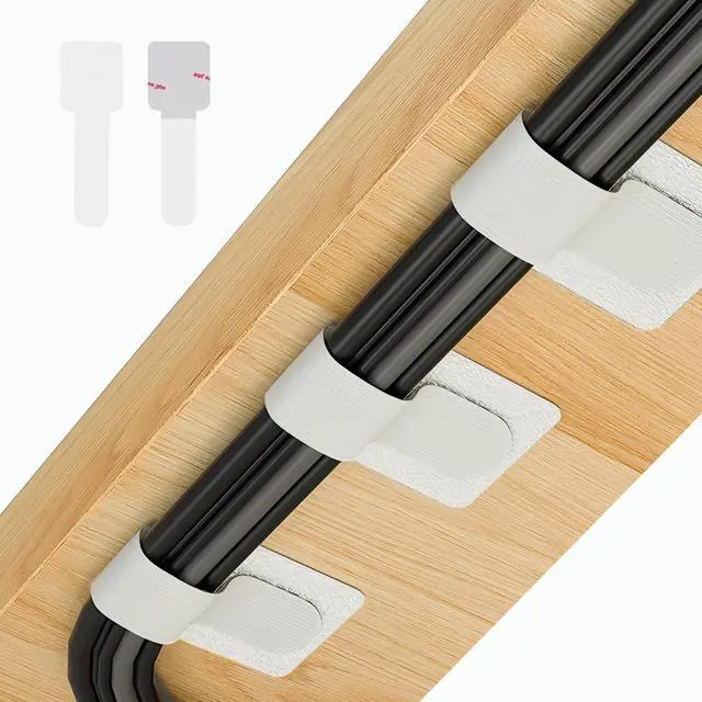 Main image of 50 PCS Hook and Loop Cable Ties, Under Desk Cable Management, Self Adhesive Cable Clips Straps, Sticky-Back Cord Organizer, Wire Organizer for TV PC Laptop Ethernet Desktop, White