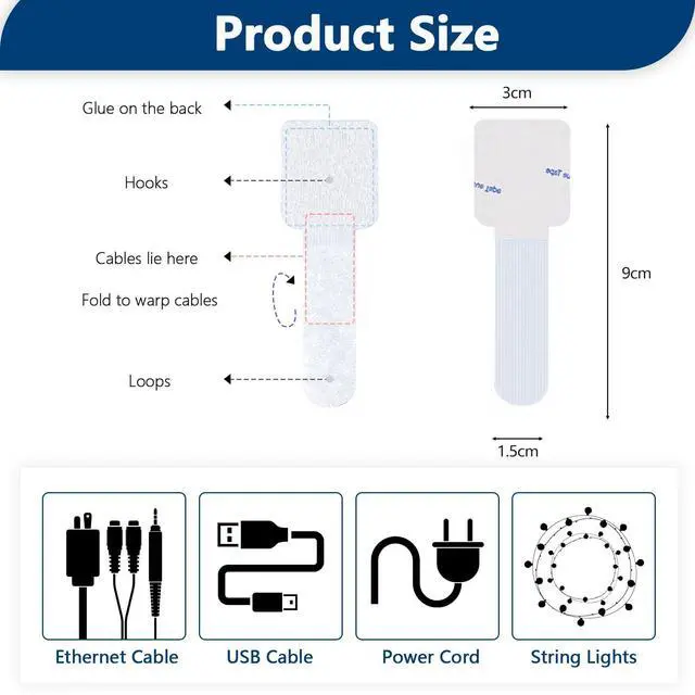 Alt view image 3 of 6 - 50 PCS Hook and Loop Cable Ties, Under Desk Cable Management, Self Adhesive Cable Clips Straps, Sticky-Back Cord Organizer, Wire Organizer for TV PC Laptop Ethernet Desktop, White