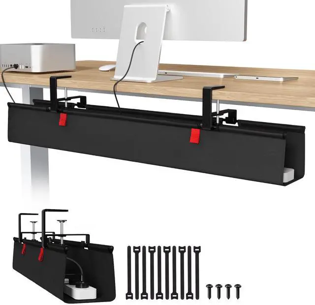 Main image of No Drill Under Desk Cable Management Tray, 36" Cord Organizer for Table, Clamp/Screw Mount Desk Cable Management, Premium Fabric Cable Management Tray for Office, Home