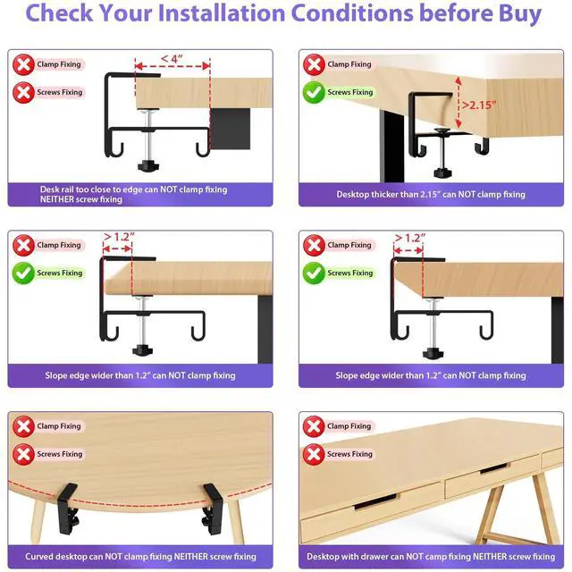 Alt view image 5 of 7 - No Drill Under Desk Cable Management Tray, 36" Cord Organizer for Table, Clamp/Screw Mount Desk Cable Management, Premium Fabric Cable Management Tray for Office, Home