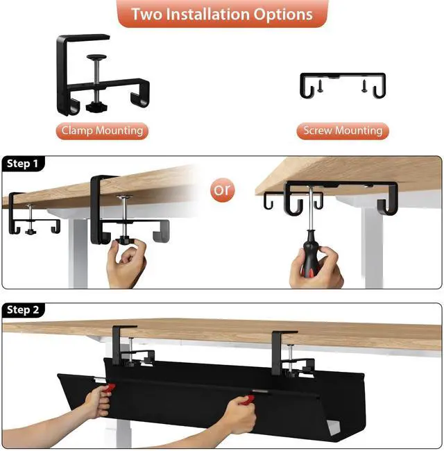 Alt view image 6 of 7 - No Drill Under Desk Cable Management Tray, 36" Cord Organizer for Table, Clamp/Screw Mount Desk Cable Management, Premium Fabric Cable Management Tray for Office, Home