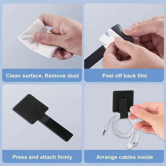 Alt view image 4 of 5 - Adhesive Under Desk Cable Management Kit - 45 PCS Sticky Back Velcro Ties + 2 Rolls Extension Straps for No Drill Cord Organization, Home Office (Black)