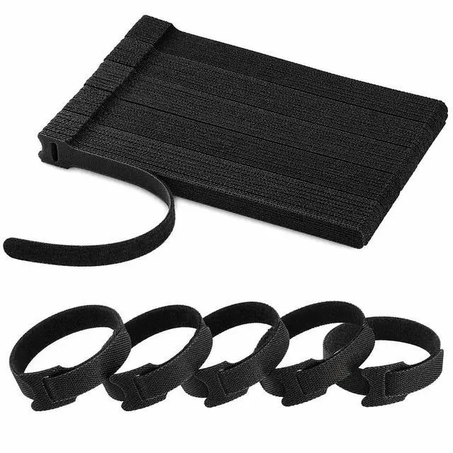 Main image of 100pcs Cable Ties Reusable All-Black Wire Ties Cable Management Cord Ties Reusable for Electronics Hook and Loop Cable Ties for Computer 6 Inch