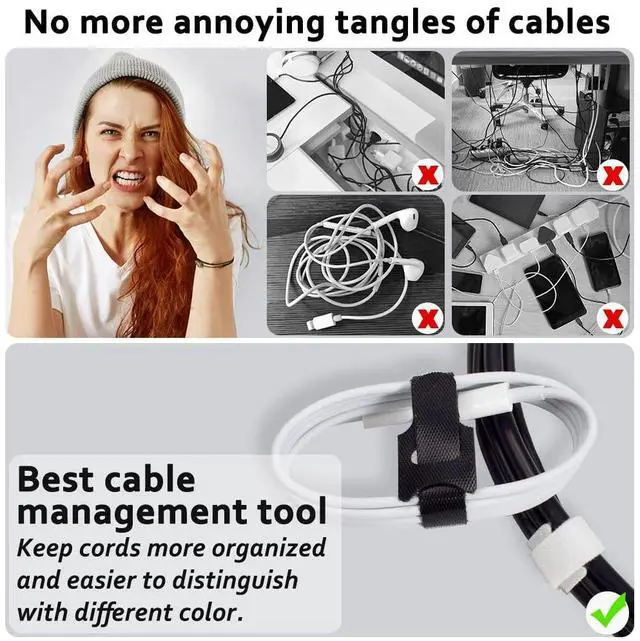 Alt view image 3 of 6 - 100pcs Cable Ties Reusable All-Black Wire Ties Cable Management Cord Ties Reusable for Electronics Hook and Loop Cable Ties for Computer 6 Inch