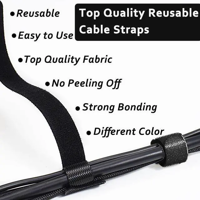 Alt view image 2 of 6 - 100pcs Cable Ties Reusable All-Black Wire Ties Cable Management Cord Ties Reusable for Electronics Hook and Loop Cable Ties for Computer 6 Inch
