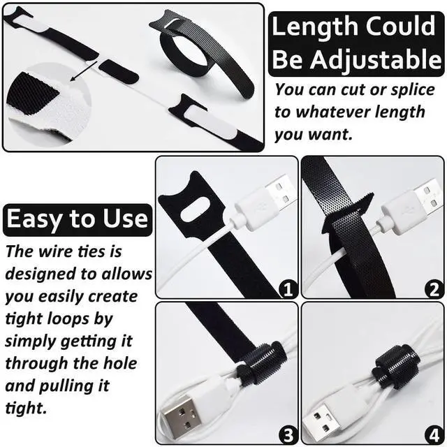 Alt view image 5 of 6 - 100pcs Cable Ties Reusable All-Black Wire Ties Cable Management Cord Ties Reusable for Electronics Hook and Loop Cable Ties for Computer 6 Inch