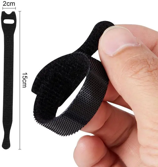Alt view image 2 of 6 - 100Pk Reusable Cable Ties Cable Straps, Trilancer 6''x0.47'' Thin Wire Cord Organization Ties with Hook and Loop for Home, Office and Data Centers(Black)