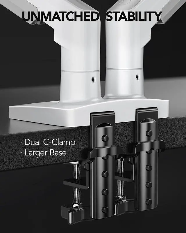 Alt view image 4 of 7 - Dual Monitor Stand - Full Adjustable Monitor Desk Mount Swivel Vesa Bracket with C Clamp, Grommet Mounting Base for 13 to 32 Inch Computer Screens - Each Arm Holds 4.4 to 19.8lbs - White