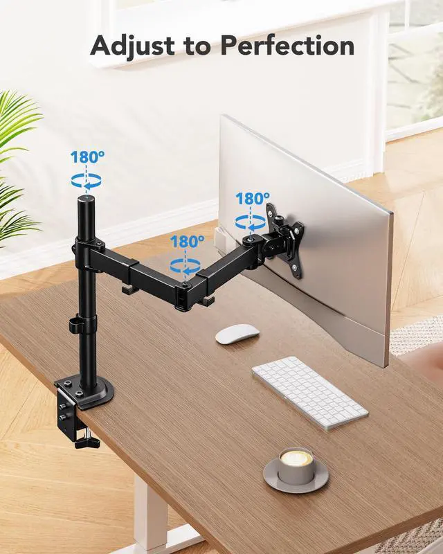 Alt view image 3 of 7 - Single Monitor Mount, Monitor Arm for 13-32 Monitors up to 17.6 lbs, Adjustable Stand with 16 Max Height, Desk Mount with C-Clamp and Grommet Base, VESA 75x75mm or 100x100mm