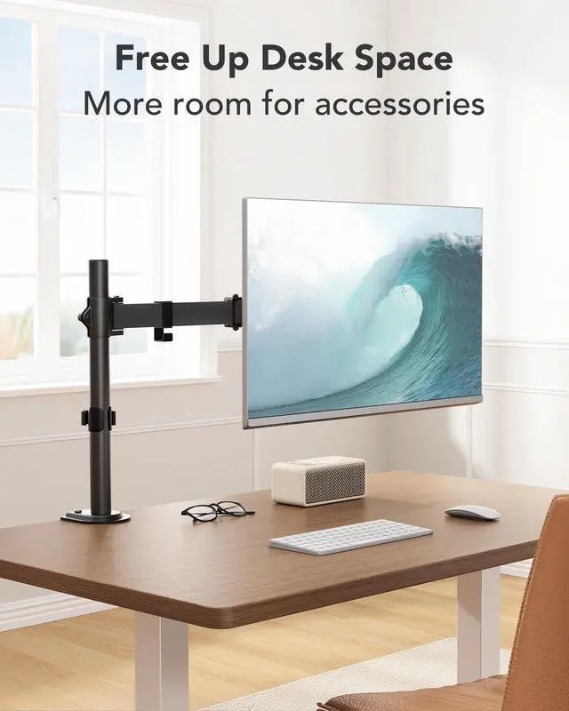 Alt view image 7 of 7 - Single Monitor Mount, Monitor Arm for 13-32 Monitors up to 17.6 lbs, Adjustable Stand with 16 Max Height, Desk Mount with C-Clamp and Grommet Base, VESA 75x75mm or 100x100mm