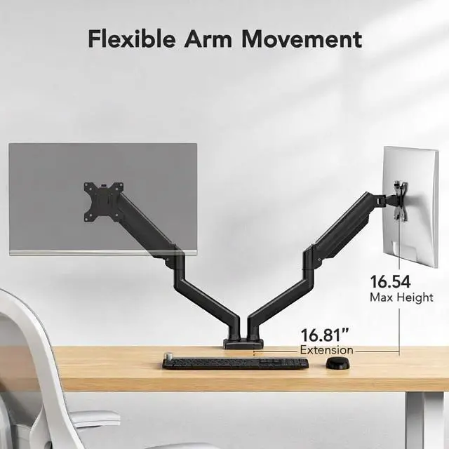 Alt view image 4 of 7 - Dual Monitor Mount for 2 Monitors up to 30 inches, Each Arm Holds Max 22lbs, Dual Monitor Stand with Advanced System, Height-Adjustable/Tilt/Swivel/Rotate, VESA Standard 75mm or 100mm