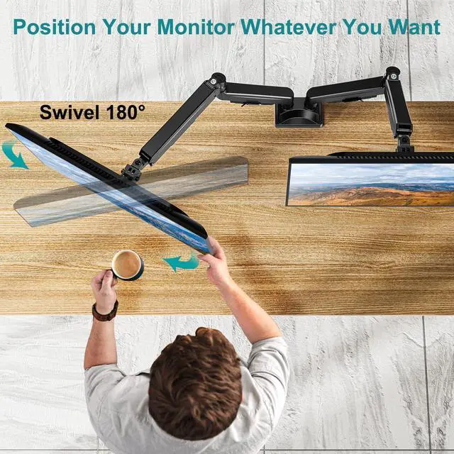 Alt view image 3 of 7 - Dual Monitor Stand for Two Screens up to 43 Inch, Heavy Duty Ultrawide Double Monitor Arm Holds up to 33lbs Each, Premium Adjustable Computer Monitor Mount for 2 Monitors, VESA Desk Mount