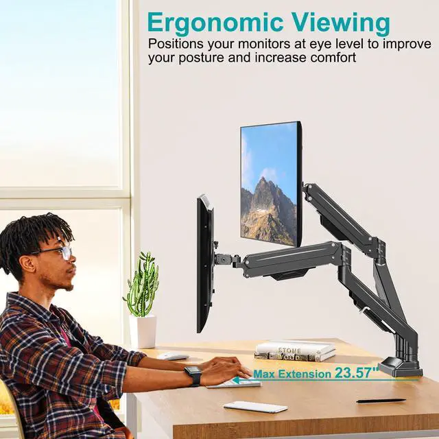 Alt view image 4 of 7 - Dual Monitor Stand for Two Screens up to 43 Inch, Heavy Duty Ultrawide Double Monitor Arm Holds up to 33lbs Each, Premium Adjustable Computer Monitor Mount for 2 Monitors, VESA Desk Mount