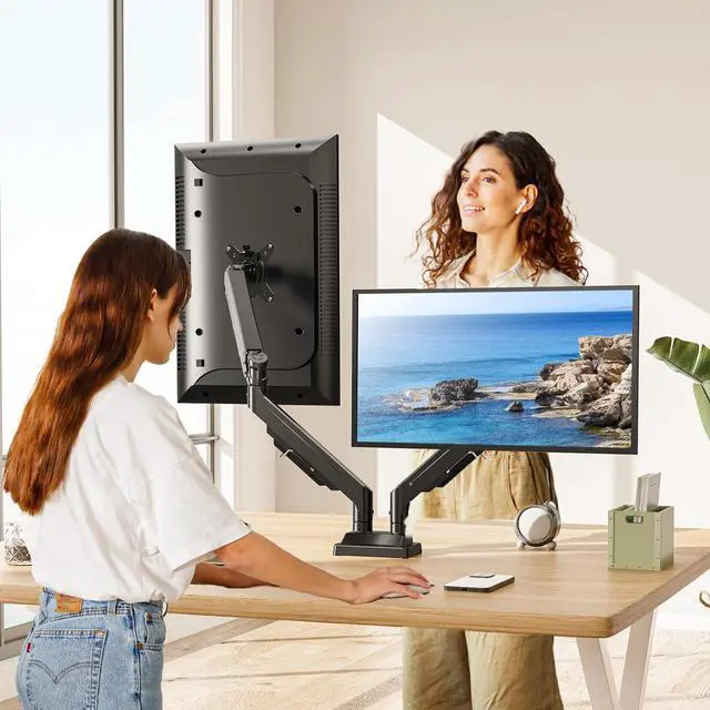 Alt view image 5 of 7 - Dual Monitor Stand for Two Screens up to 43 Inch, Heavy Duty Ultrawide Double Monitor Arm Holds up to 33lbs Each, Premium Adjustable Computer Monitor Mount for 2 Monitors, VESA Desk Mount