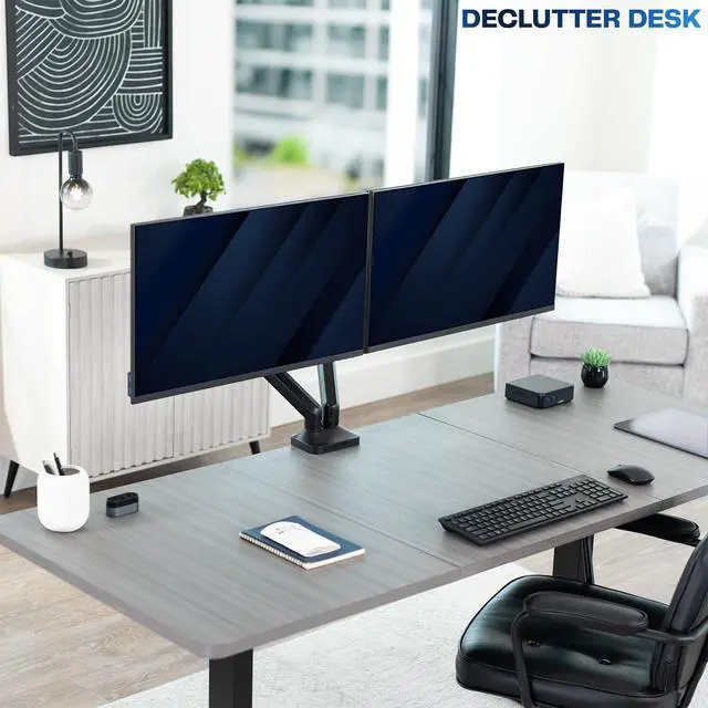 Alt view image 4 of 7 - Dual Pneumatic Arm Ultra-Wide Monitor Mount for up to 35 inch Screens, Holds 26.4 lbs per Arm, Desk Mount Monitor Stand for 2 Ultrawides, Black, STAND-V200O