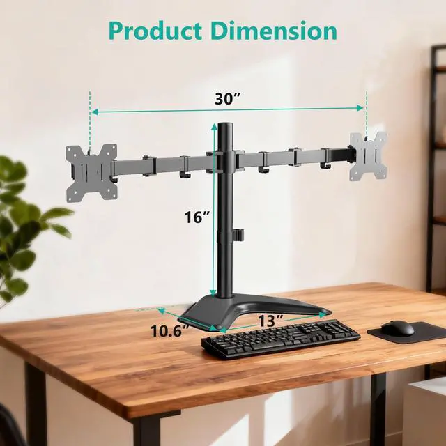 Alt view image 4 of 7 - Dual Monitor Stand, Freestanding Full Motion Monitor Desk Mount Fits 2 Screens up to 27 inches, Dual Monitors Arm Fits up to 22lbs, VESA 75x75 100x100 (MF002LM), Black