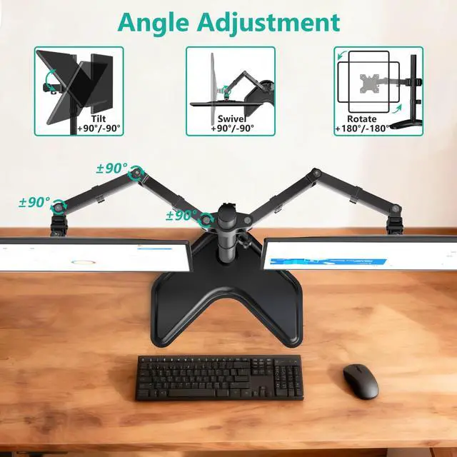 Alt view image 3 of 7 - Dual Monitor Stand, Freestanding Full Motion Monitor Desk Mount Fits 2 Screens up to 27 inches, Dual Monitors Arm Fits up to 22lbs, VESA 75x75 100x100 (MF002LM), Black