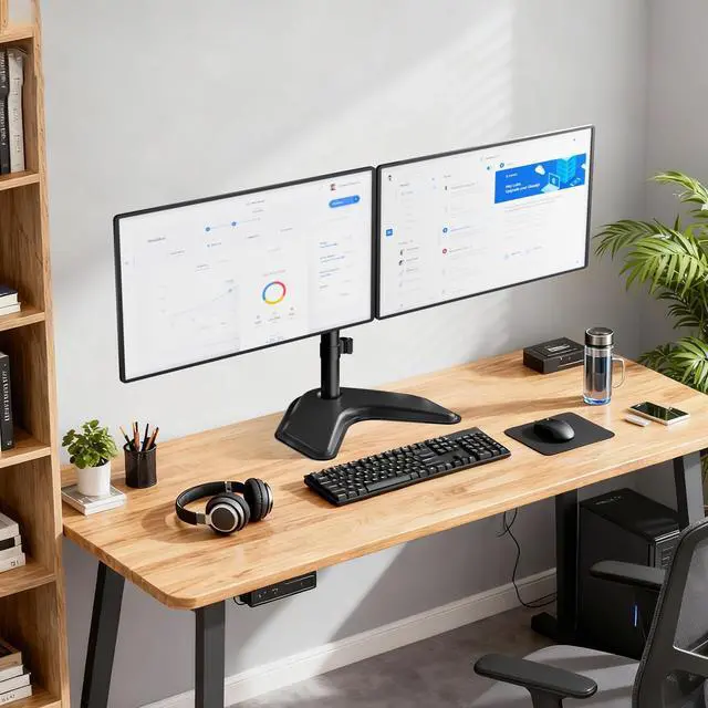 Alt view image 7 of 7 - Dual Monitor Stand, Freestanding Full Motion Monitor Desk Mount Fits 2 Screens up to 27 inches, Dual Monitors Arm Fits up to 22lbs, VESA 75x75 100x100 (MF002LM), Black