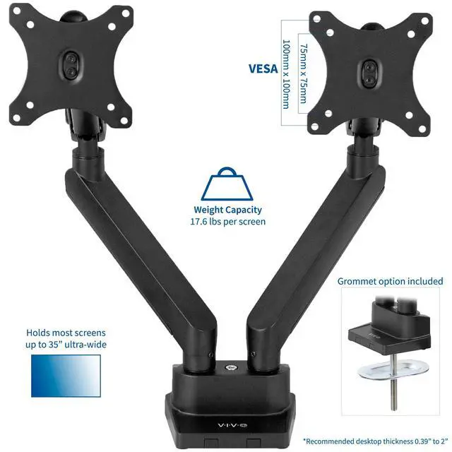 Alt view image 2 of 7 - Premium Aluminum Full Motion Dual Monitor Desk Mount Stand with Lift Engine Arm, Fits Ultrawide Screens up to 35 inches, STAND-V102BB