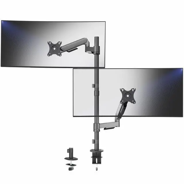 Main image of Dual Monitor Arm Extra Tall Mount for Screens up to 32 inches, Mechanical Height Adjustment, Full Articulating Heavy Duty VESA Stand with Desk C-clamp and Grommet, STAND-V012K