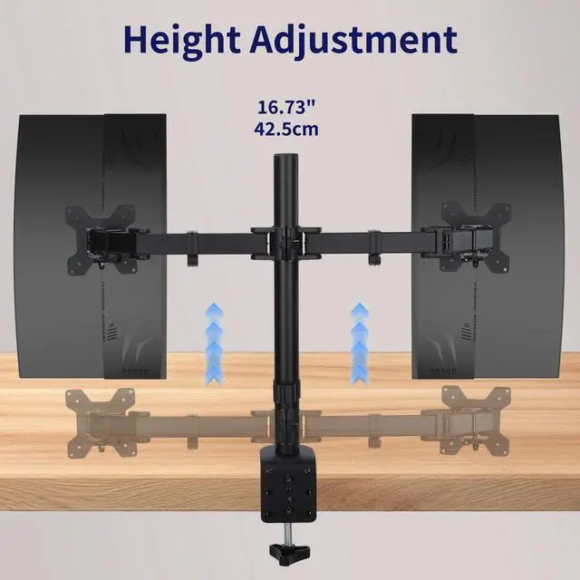 Alt view image 4 of 5 - Dual Monitor Mount, Fully Adjustable Dual Monitor Stand for 13"-27" Screens, Holds Up to 22lbs Per Arm with C-Clamp & Grommet Base