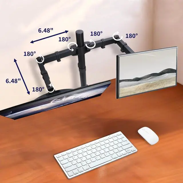 Alt view image 3 of 5 - Dual Monitor Mount, Fully Adjustable Dual Monitor Stand for 13"-27" Screens, Holds Up to 22lbs Per Arm with C-Clamp & Grommet Base